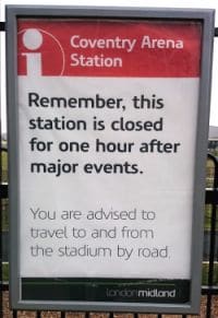 Coventry Arena Station Closure Sign