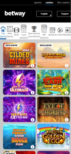 Betway casino games section with exclusive slots like Gold Blitz and Wild West Gold