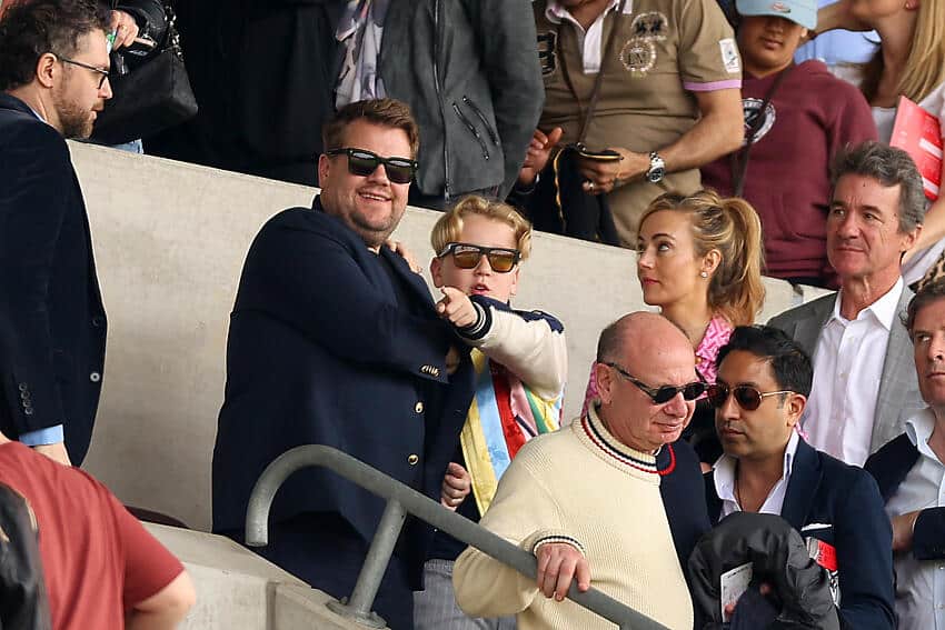 James Corden in the stands at the Gtech Community Stadium