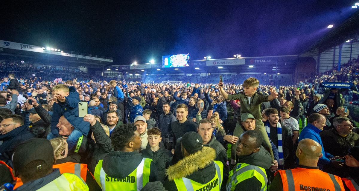 Portsmouth fans celebrate promotion with ‘stunning’ pitch invasion