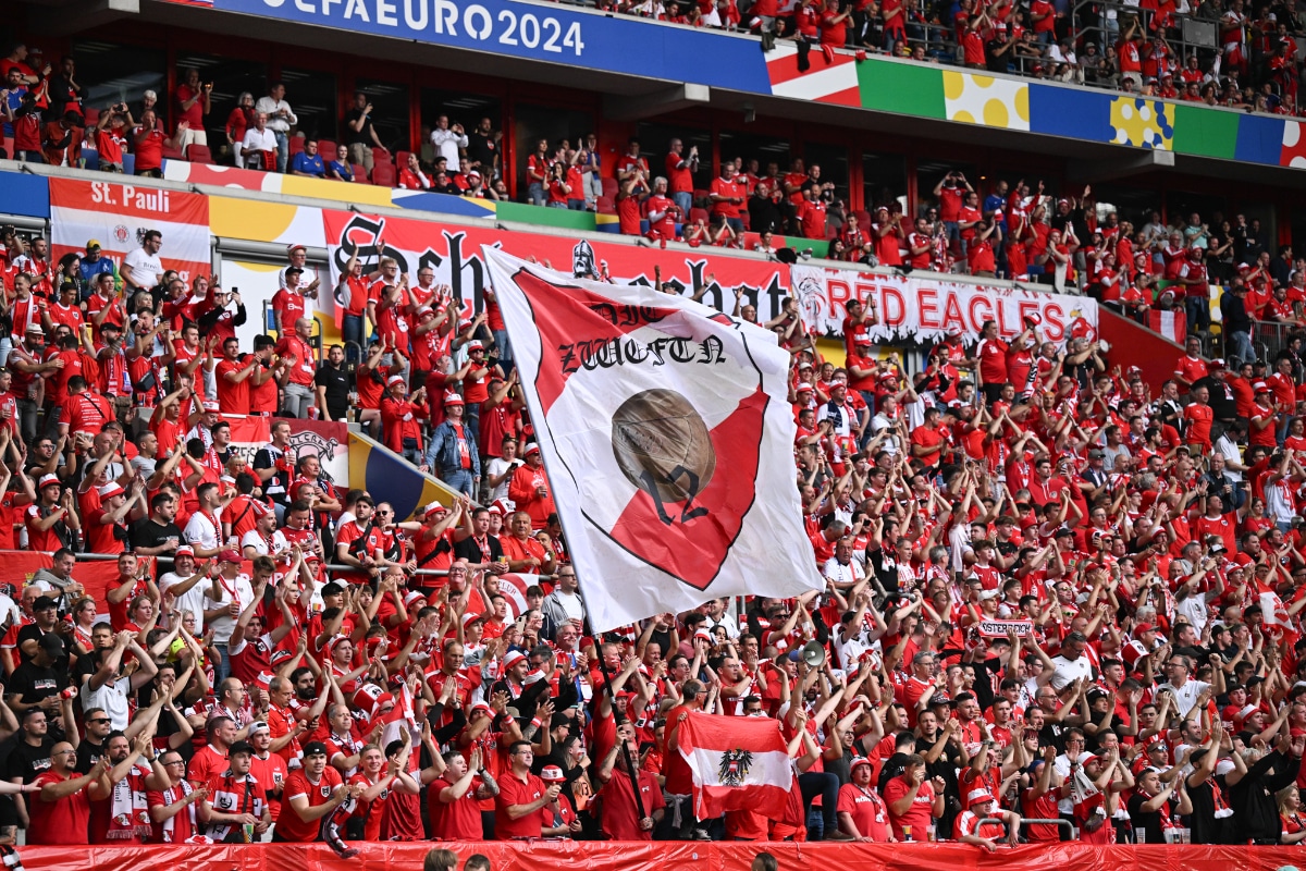 Austria fans confront France fans in Dusseldorf before Euro 2024 clash