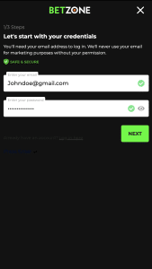 Enter the betzone promo code WELCOME10 & sign up