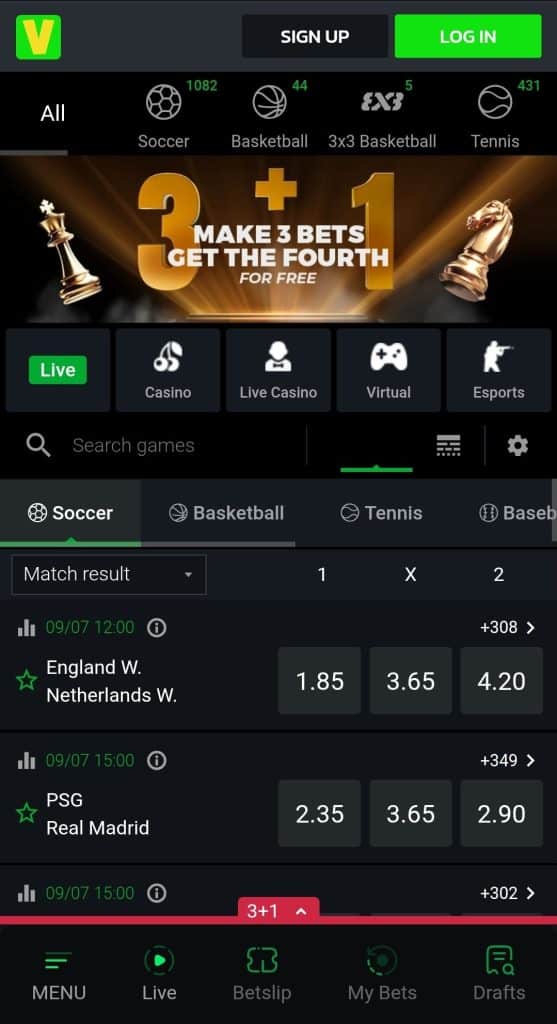 Velobet odds & sports markets