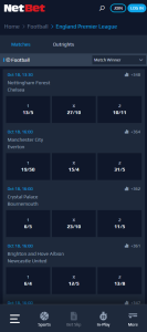 Netbet sports betting markets