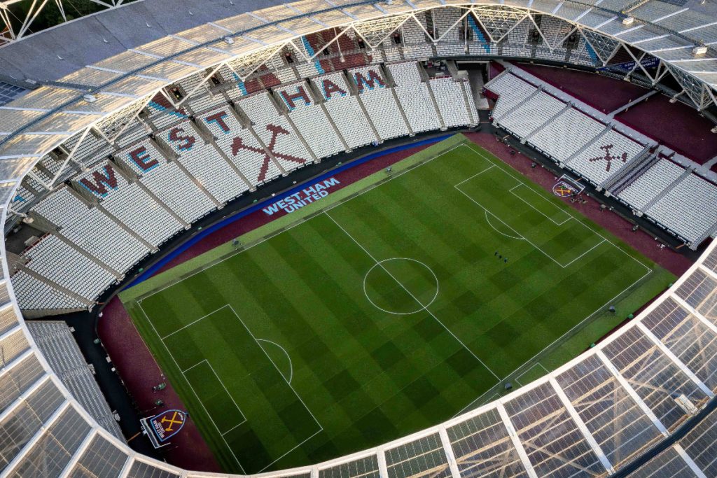 Sadiq Khan opens door to possible London Stadium exit in future admission amid West Ham fan protests 1 Aerial view of the London Stadium with the words West Ham and the Hammers logo on the seats