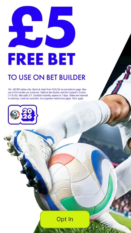 boyle sports &pound;5 free bet world cup offer: England vs Croatia