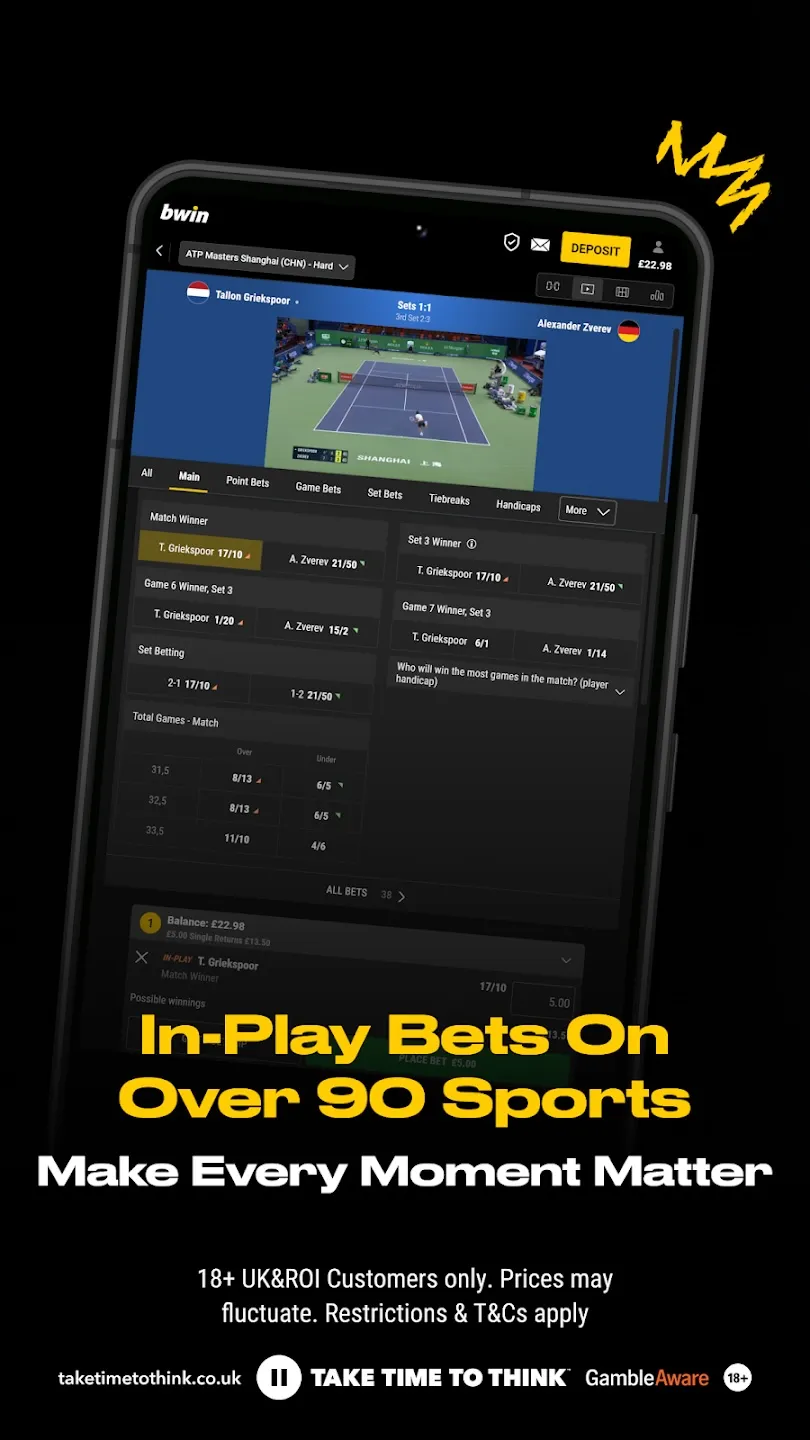Bwin App in-play bets on over 90 sports