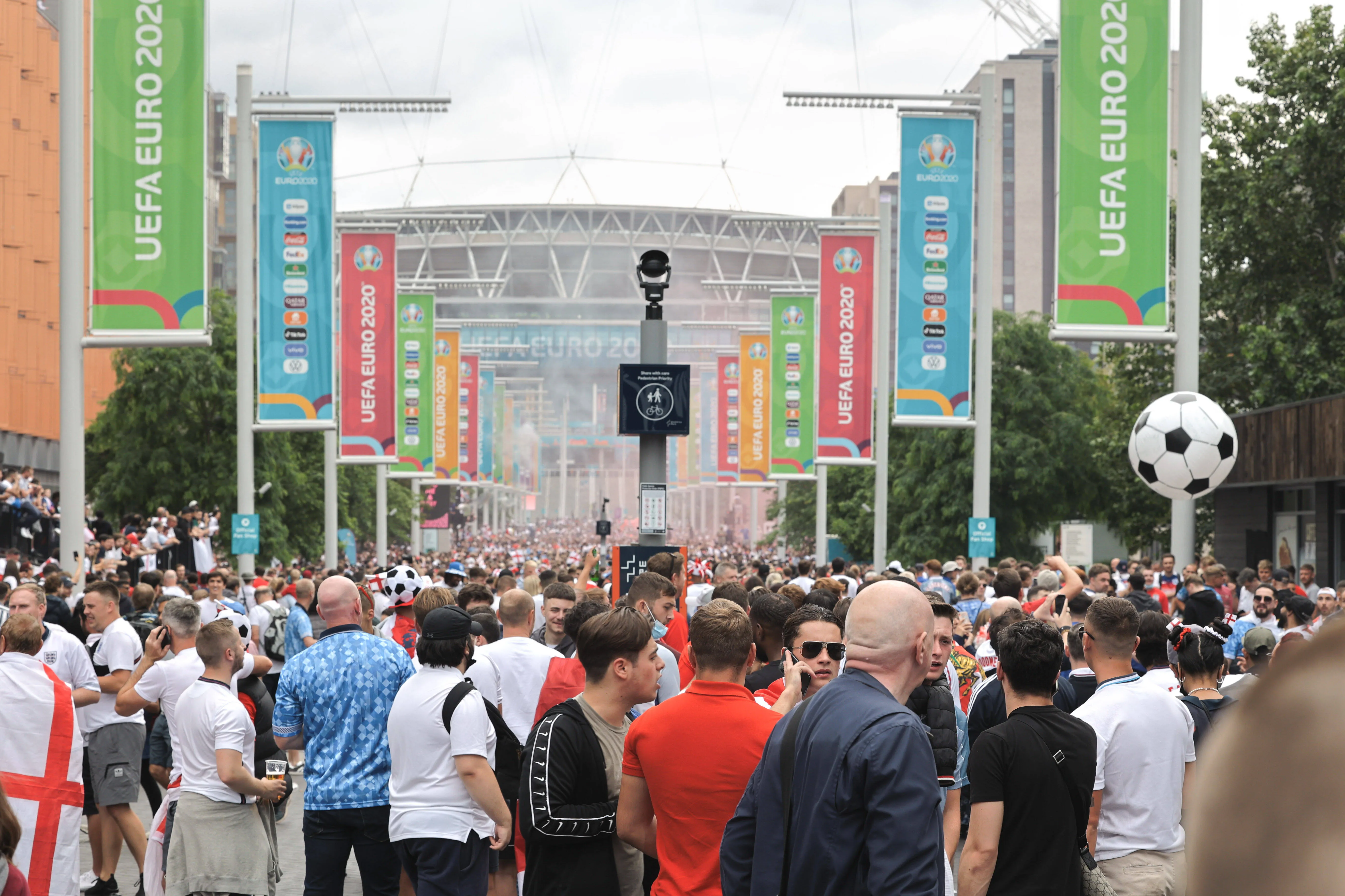 Crowd of fans seen outside the Wembley Stadium before Euro 2020 final 