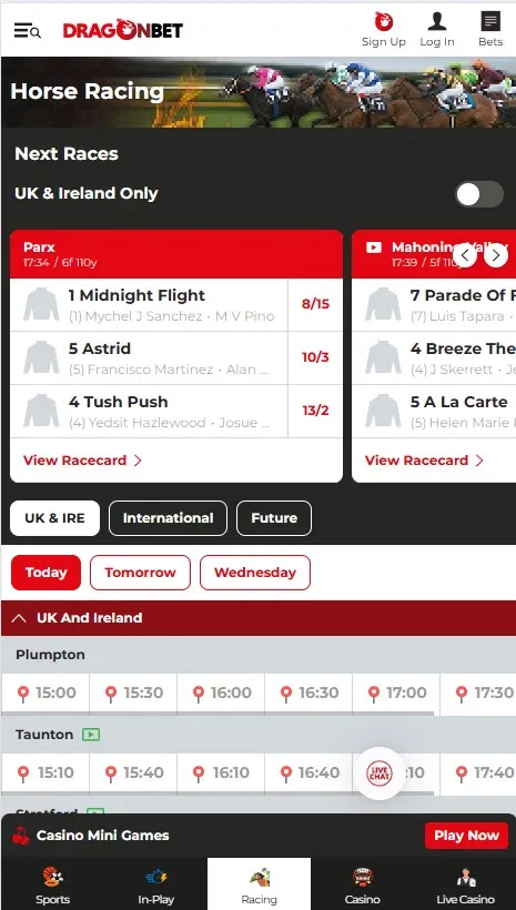 dragonbet sportsbook, horse racing section