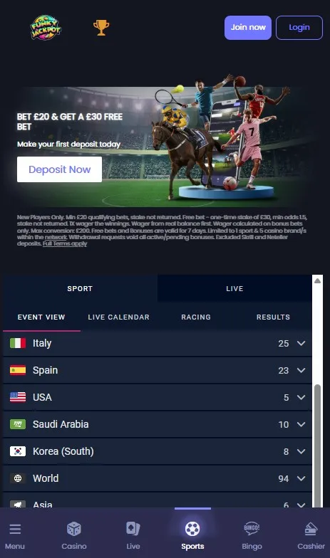 funky jackpot sports review and welcome offer