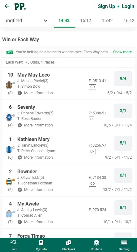 paddy power review, sports betting section