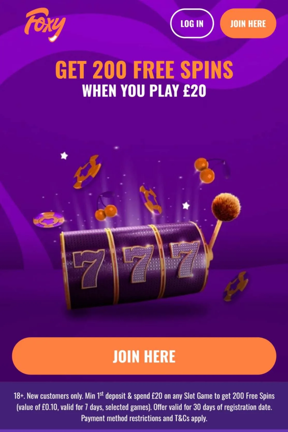 Foxy Games Casino welcome offer: Play &pound;20, get 200 free spins