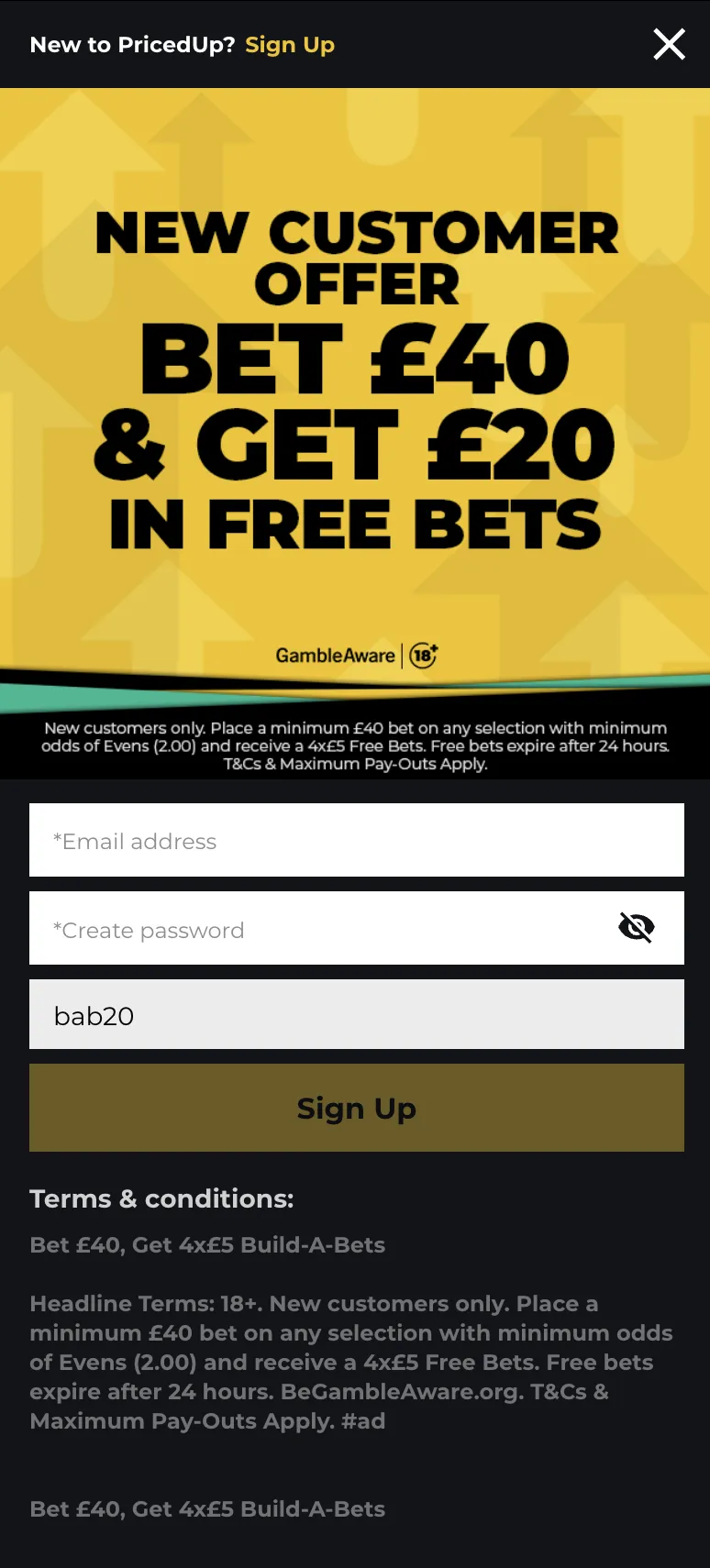 Priced up bet promo code: sports welcome offer