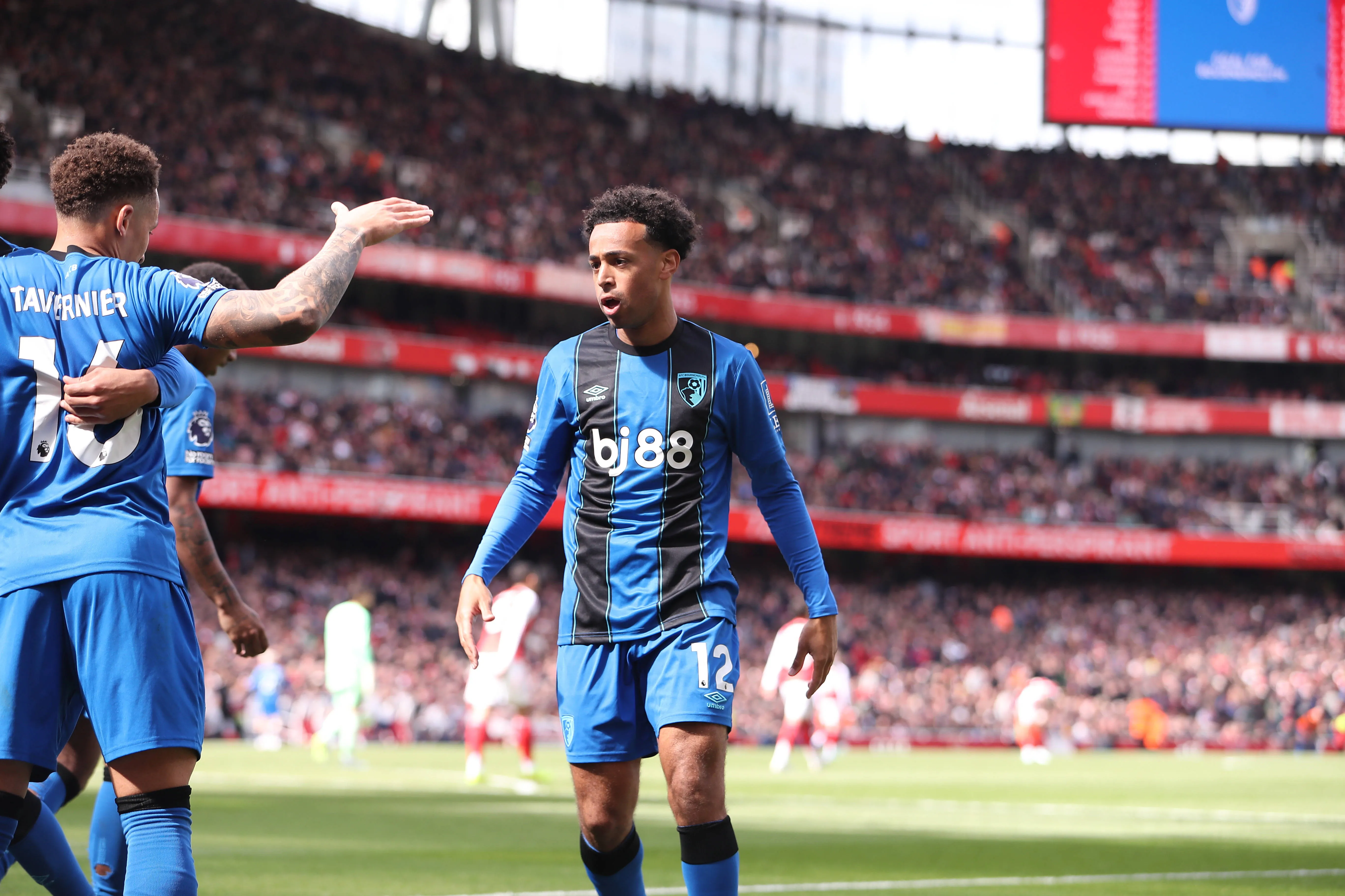 Tyler Adams celebrates Bournemouth goal at the Emirates Stadium