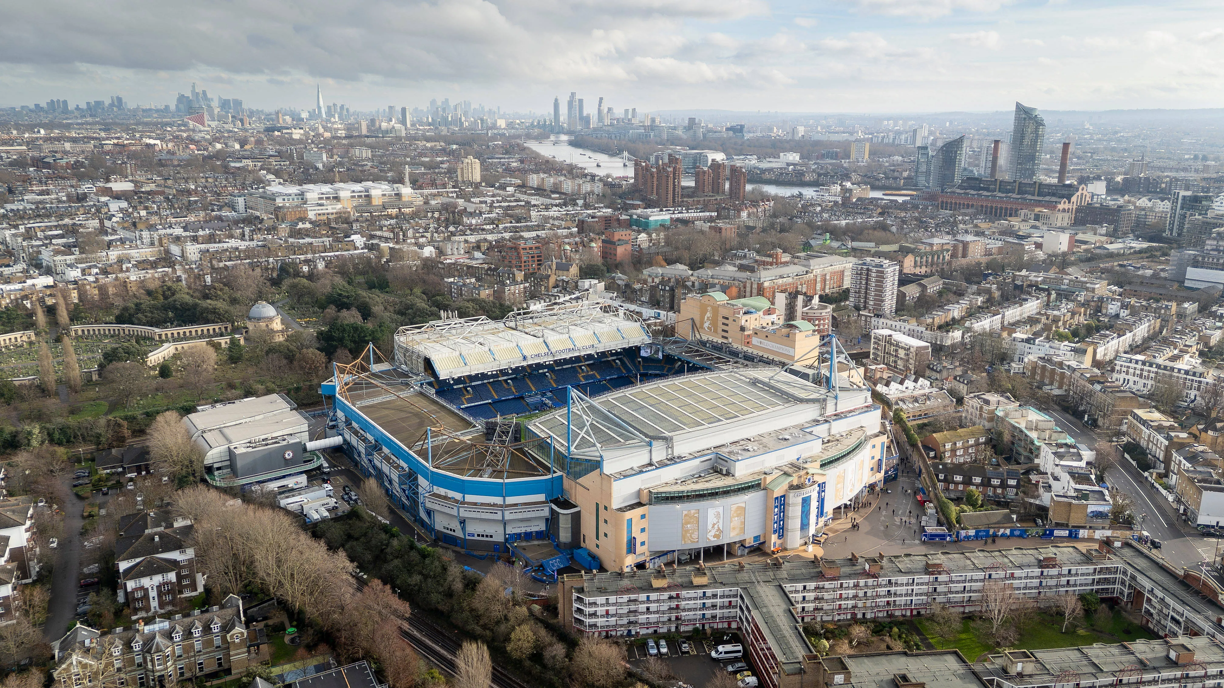 Aerial view of Stamford Bridge