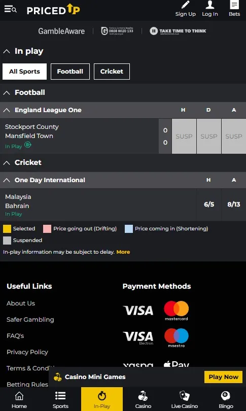 priced up all sports in play