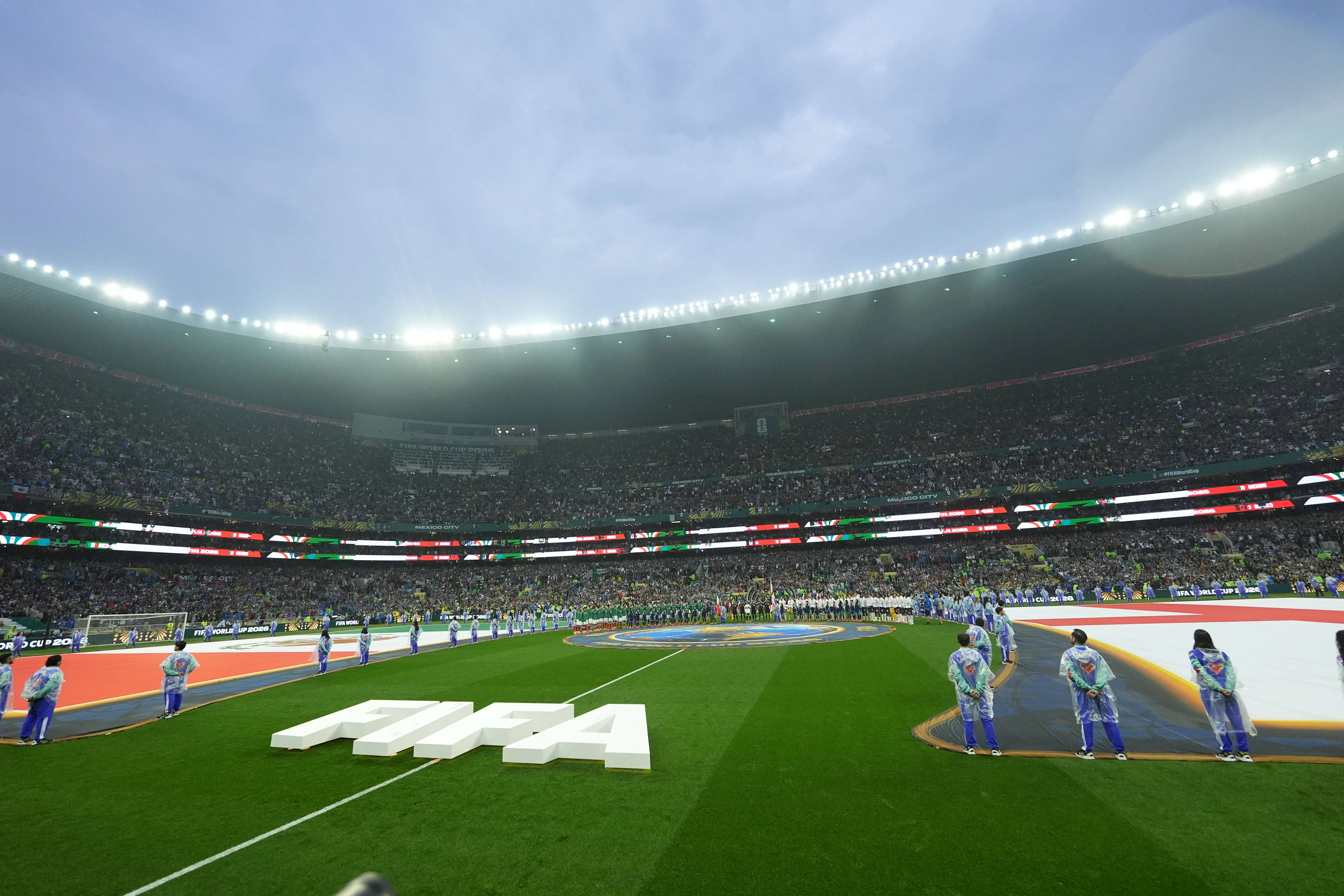 View inside Estadio Azteca before its final 2026 World Cup match, a Round of 16 between Mexico and England 