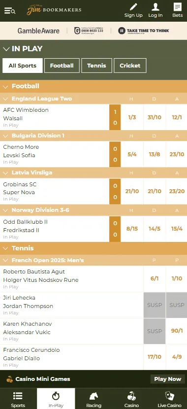 gentleman jim in  play betting tab