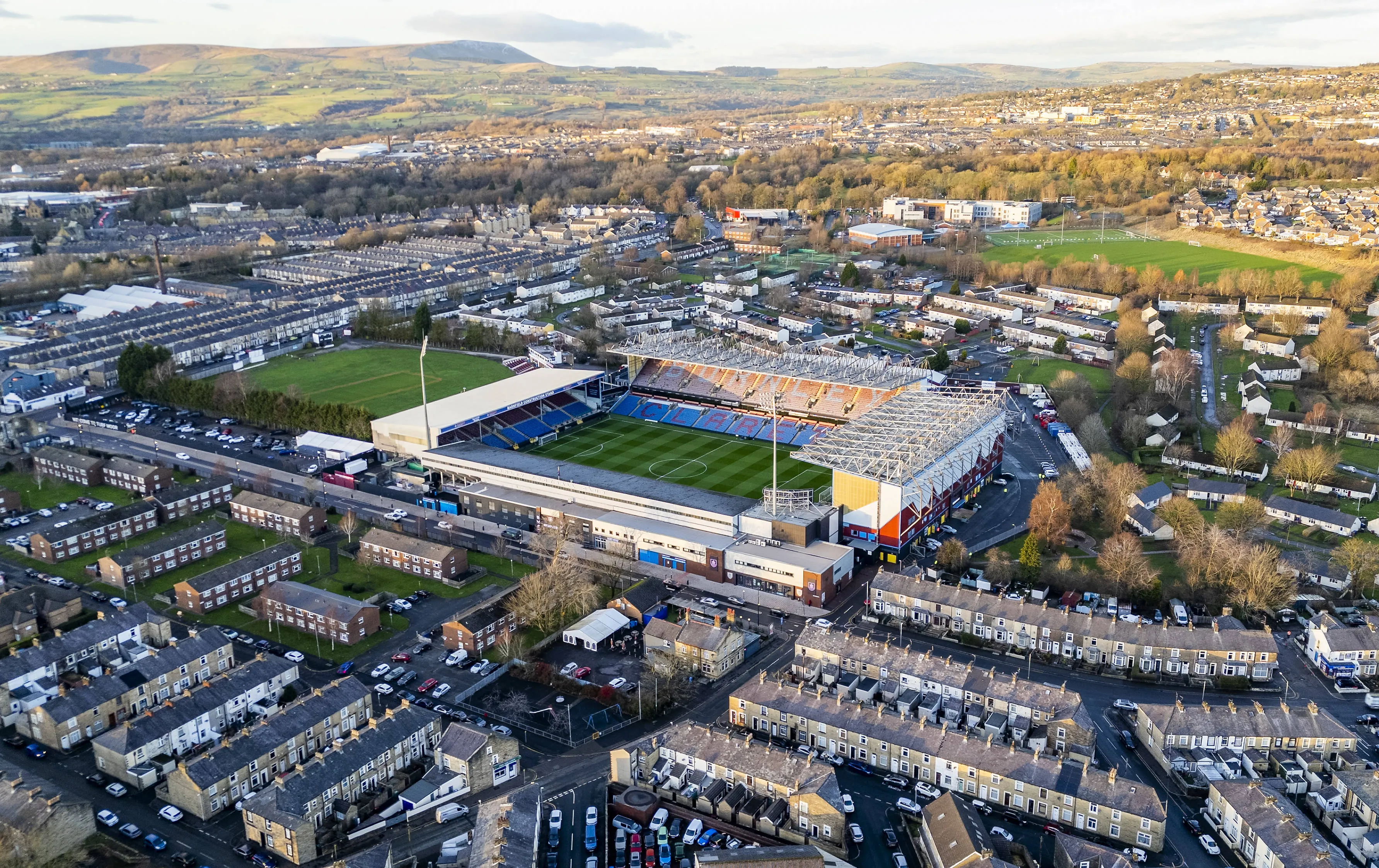 Aerial view above Turf Moor