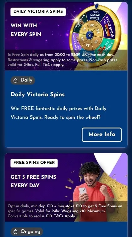 the vic ongoing promotions for existing customers: daily victoria spins