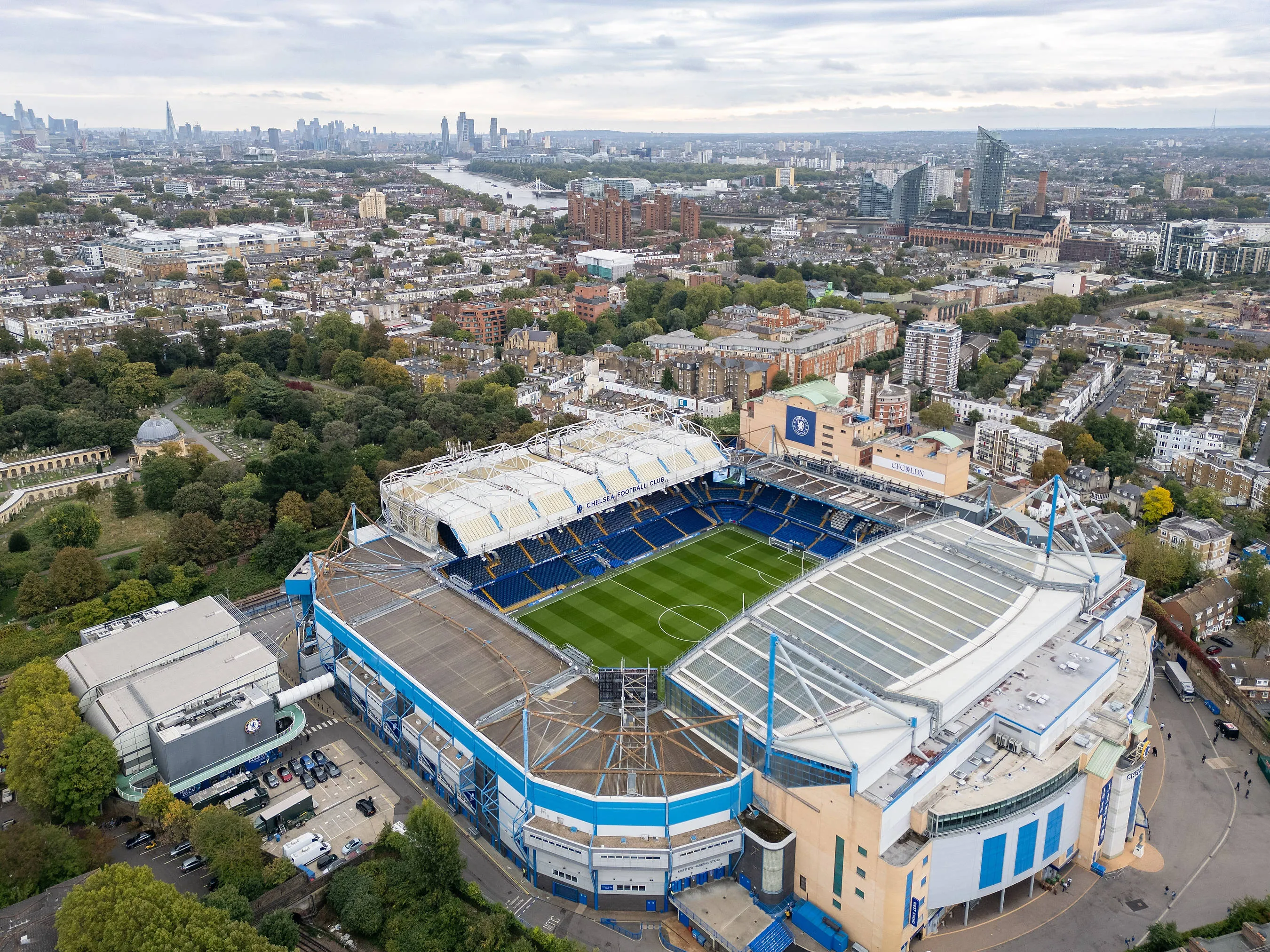 General stadium view outside Stamford Bridge