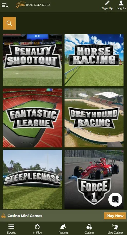 gentleman jim virtual sports section, mobile site preview