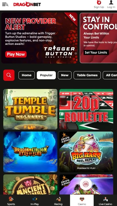 dragonbet casino popular games