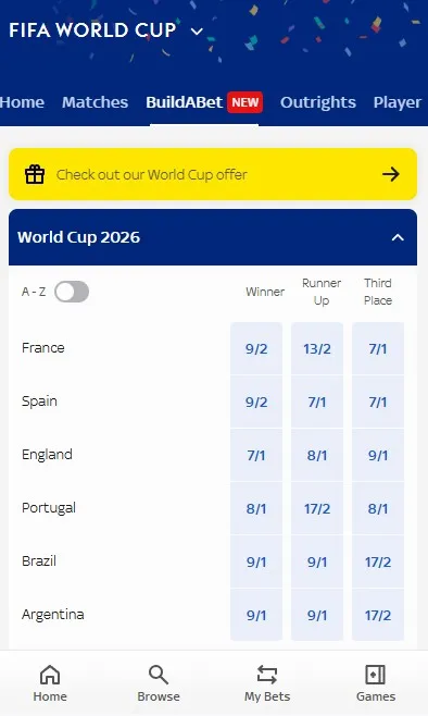 Skybet fifa world cup 2026 betting, buildabet new tab