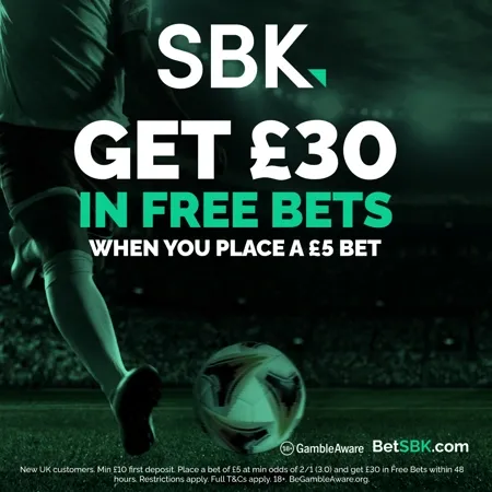 sbk new sign up offer for uk customers: bet &pound;5, get &pound;30 in free bets