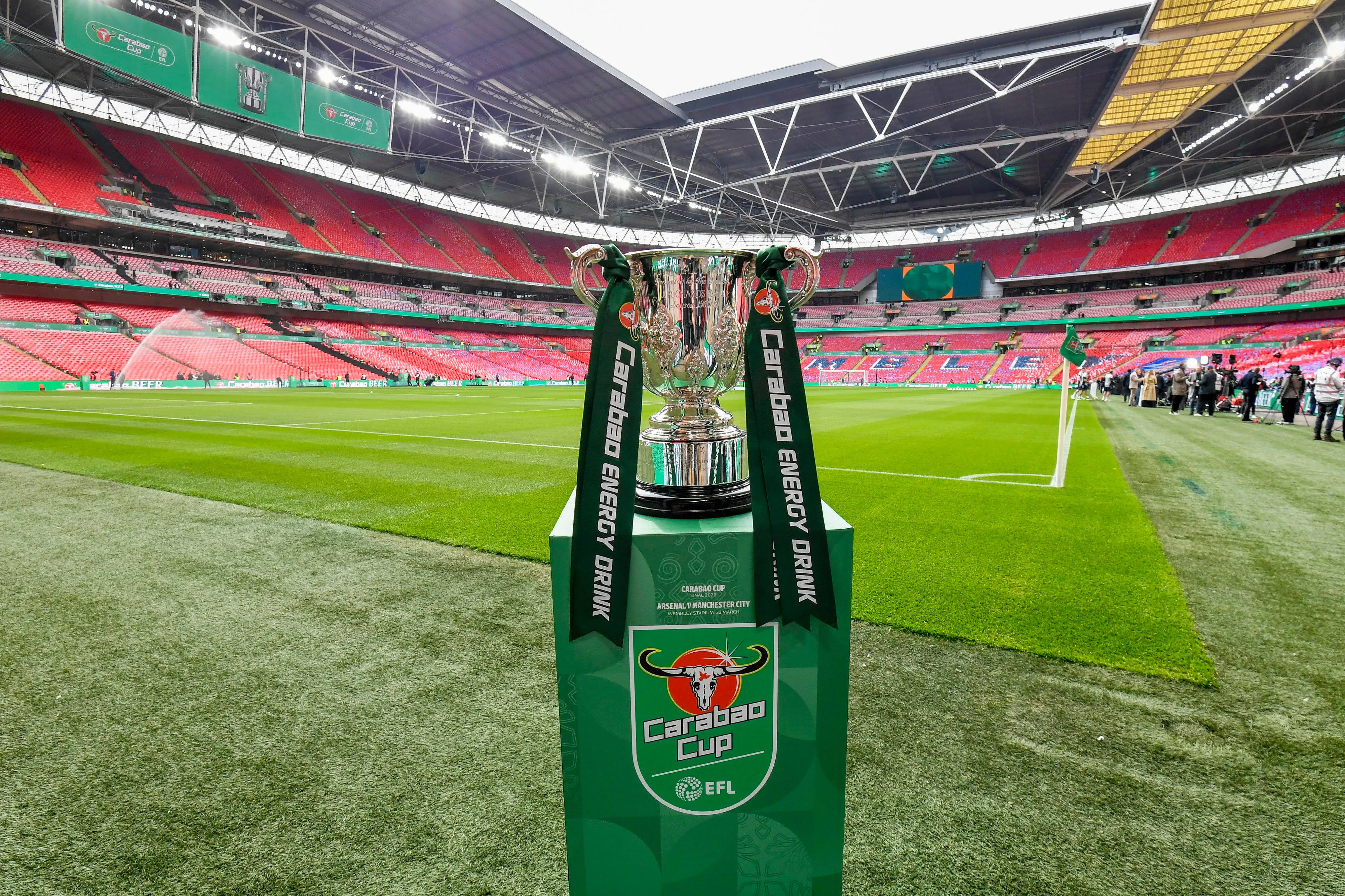 View inside Wembley Stadium with the Carabao Cup trophy
