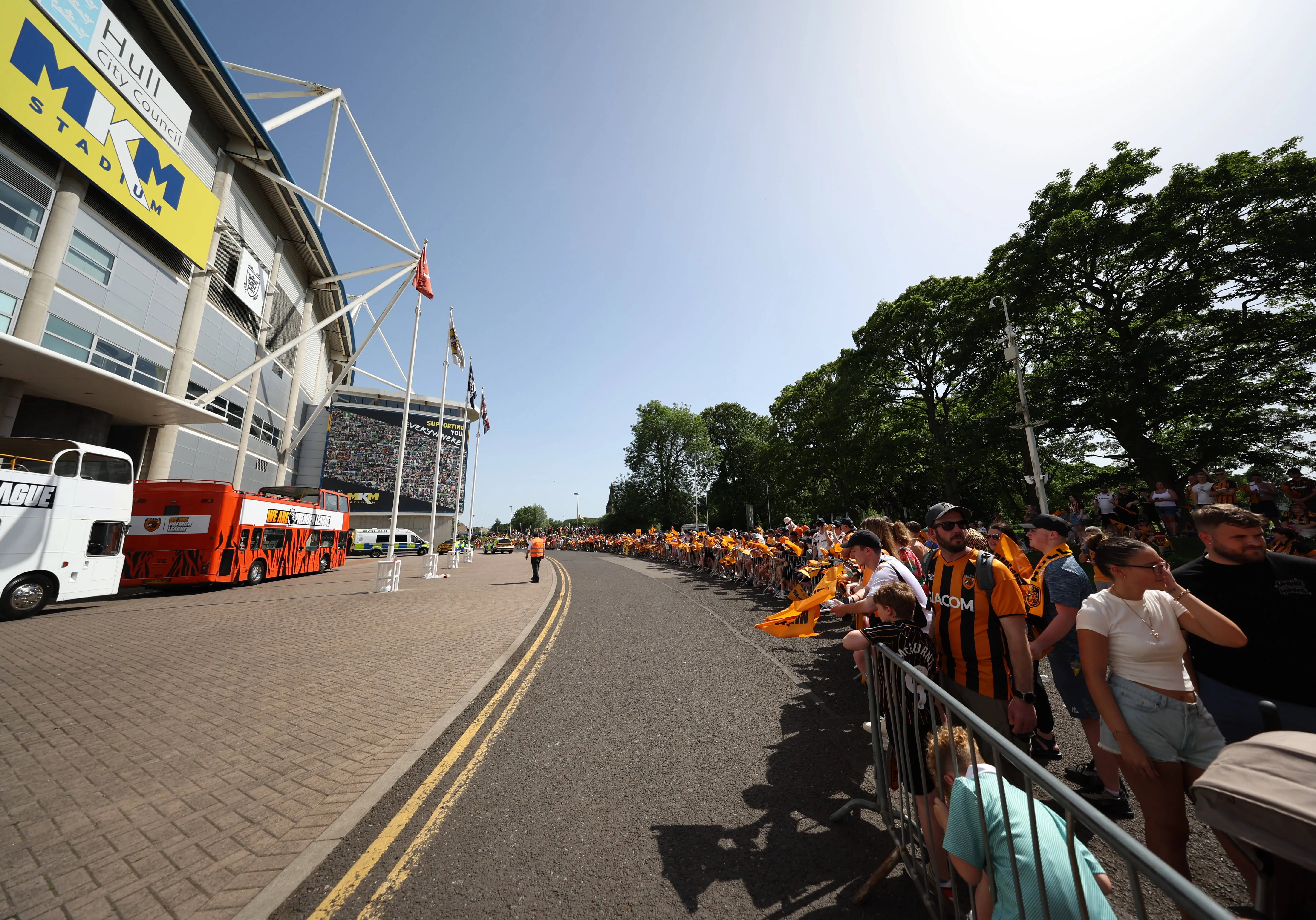 View outside the MKM Stadium as Hull City fans celebrate promotion back to the Premier League
