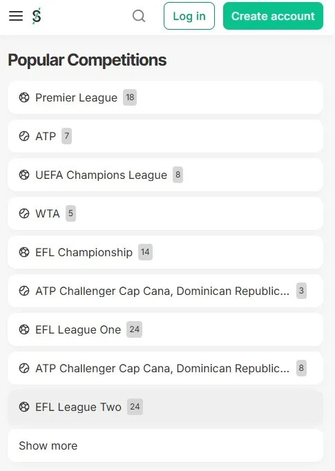 Smarkets popular competitions