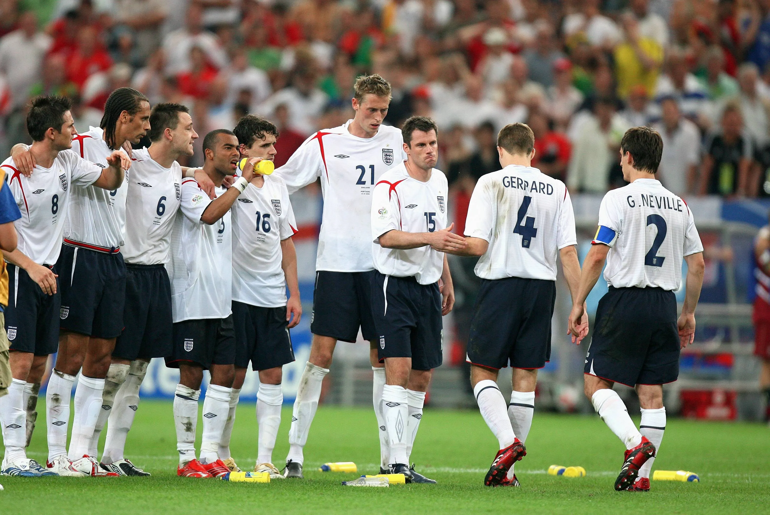 England stars watch penalties during 2006 World Cup Quarter-Final vs Portugal at Arena Aufschalke