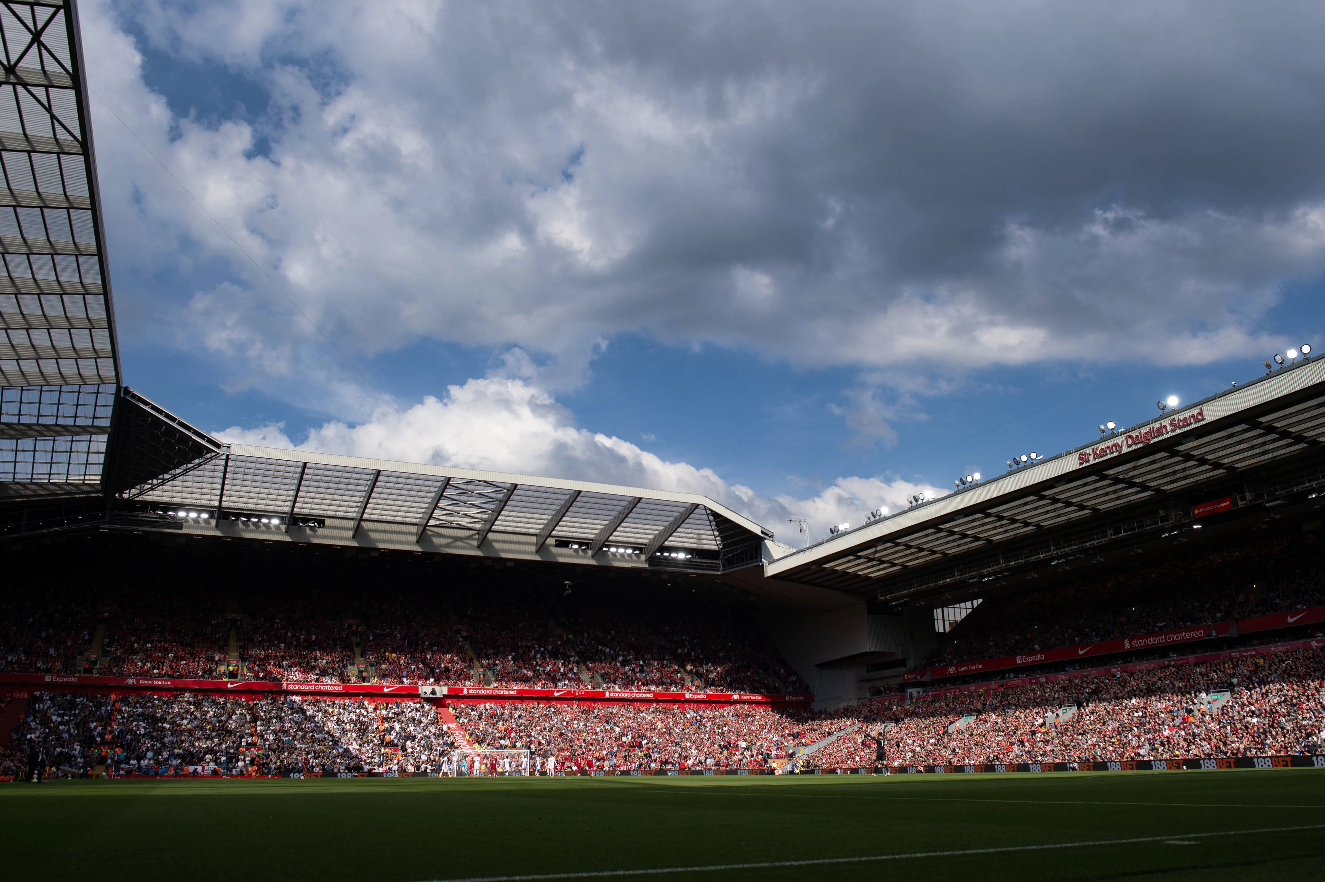 A general view of the newly improved Anfield Road Stand
