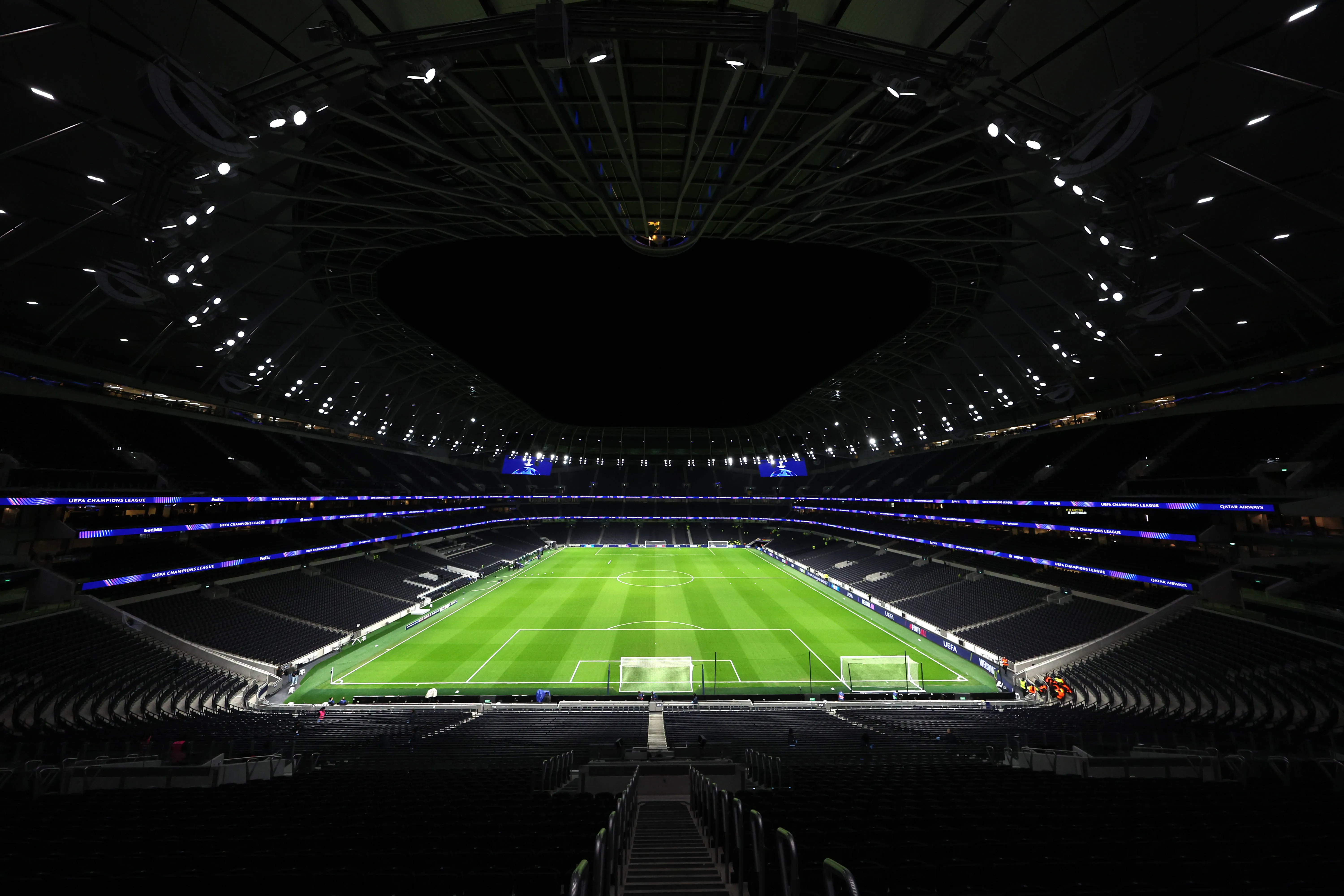 General view inside the Tottenham Hotspur Stadium at night 