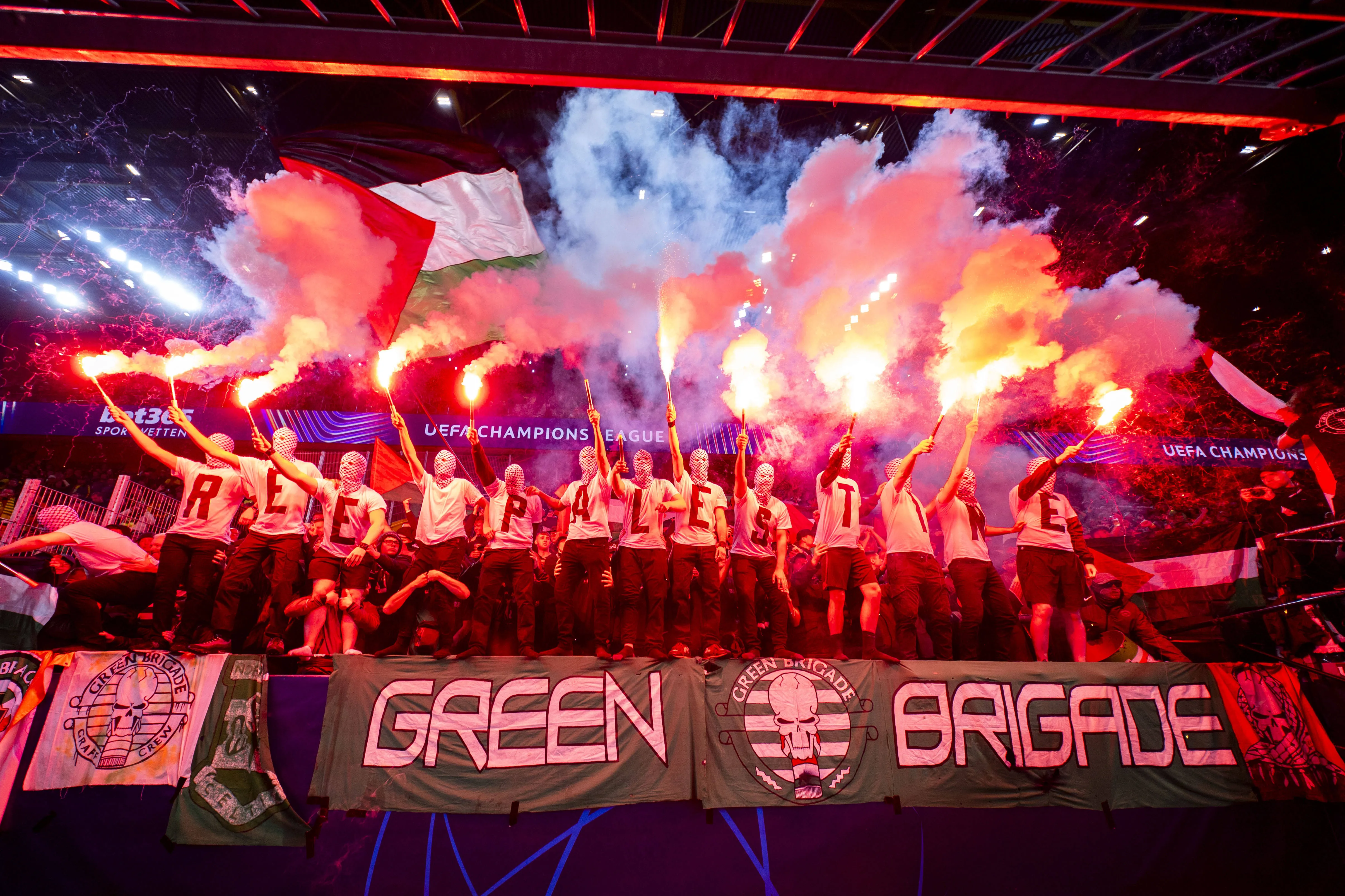 Celtic fan group the Green Brigade during match vs Dortmund