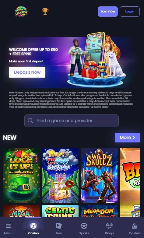 funky jackpot sports casino welcome offer