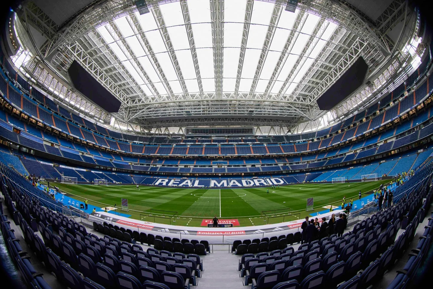 Real Madrid Stadium Upgrade | Full interior shot of new Santiago Bernabeu with retractable roof and pitch