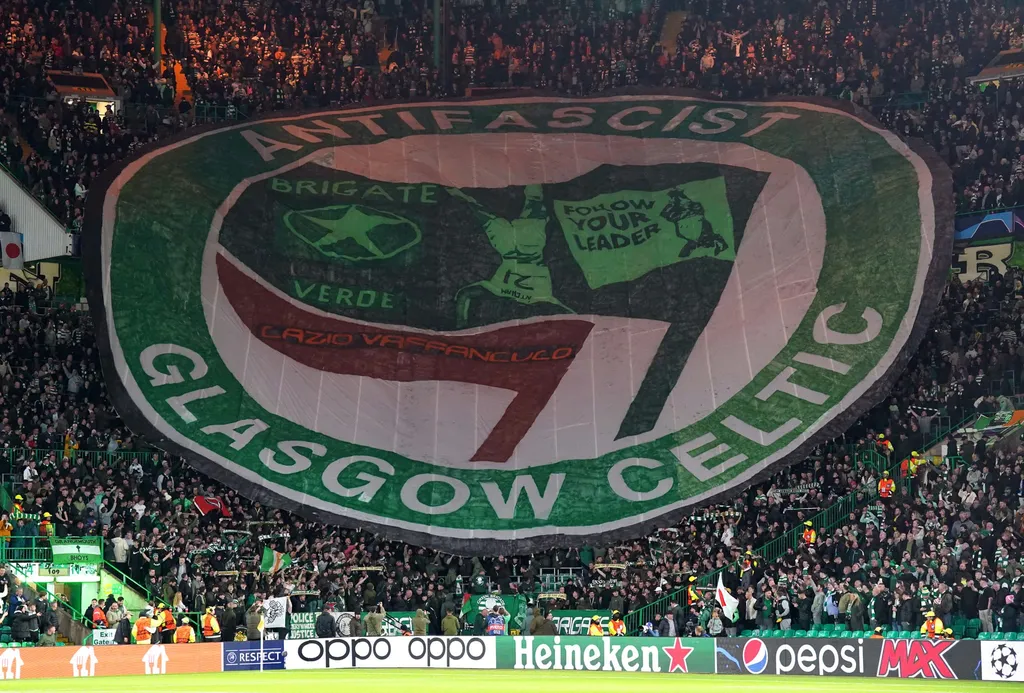 Celtic fans ban | The Green Brigade display anti-fascist banner
