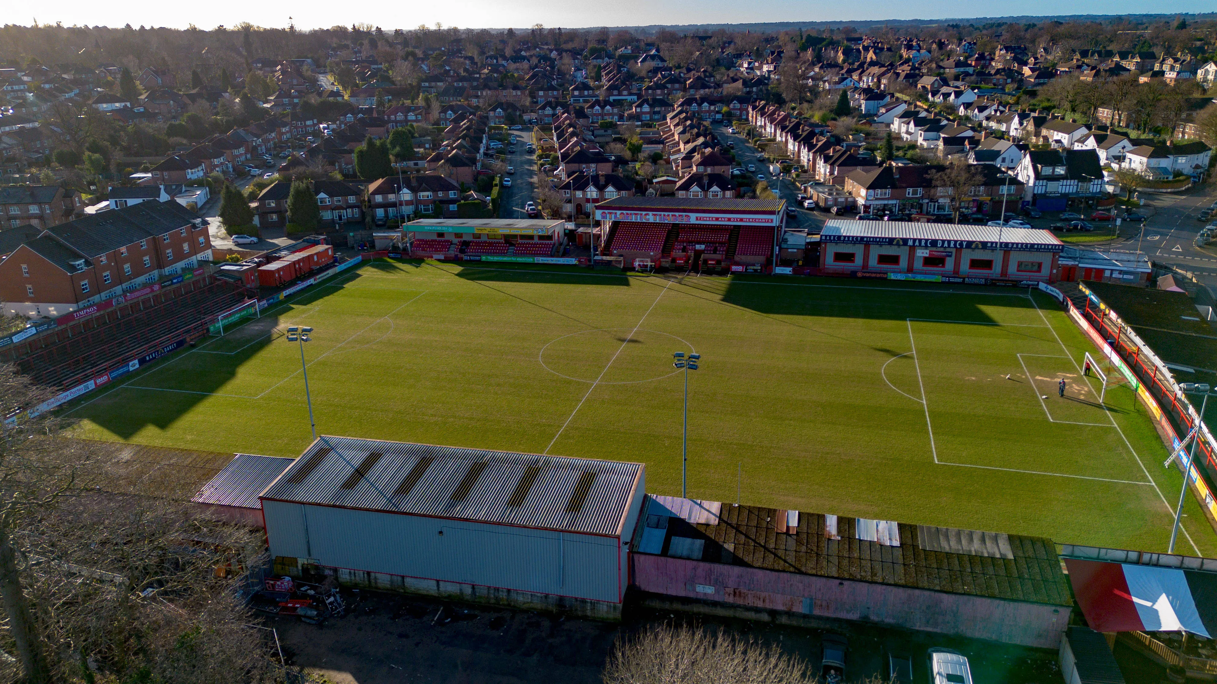 Aerial View of J Davidson Stadium, home to Altrincham FC
