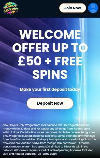 funky jackpot casino sign-up offer