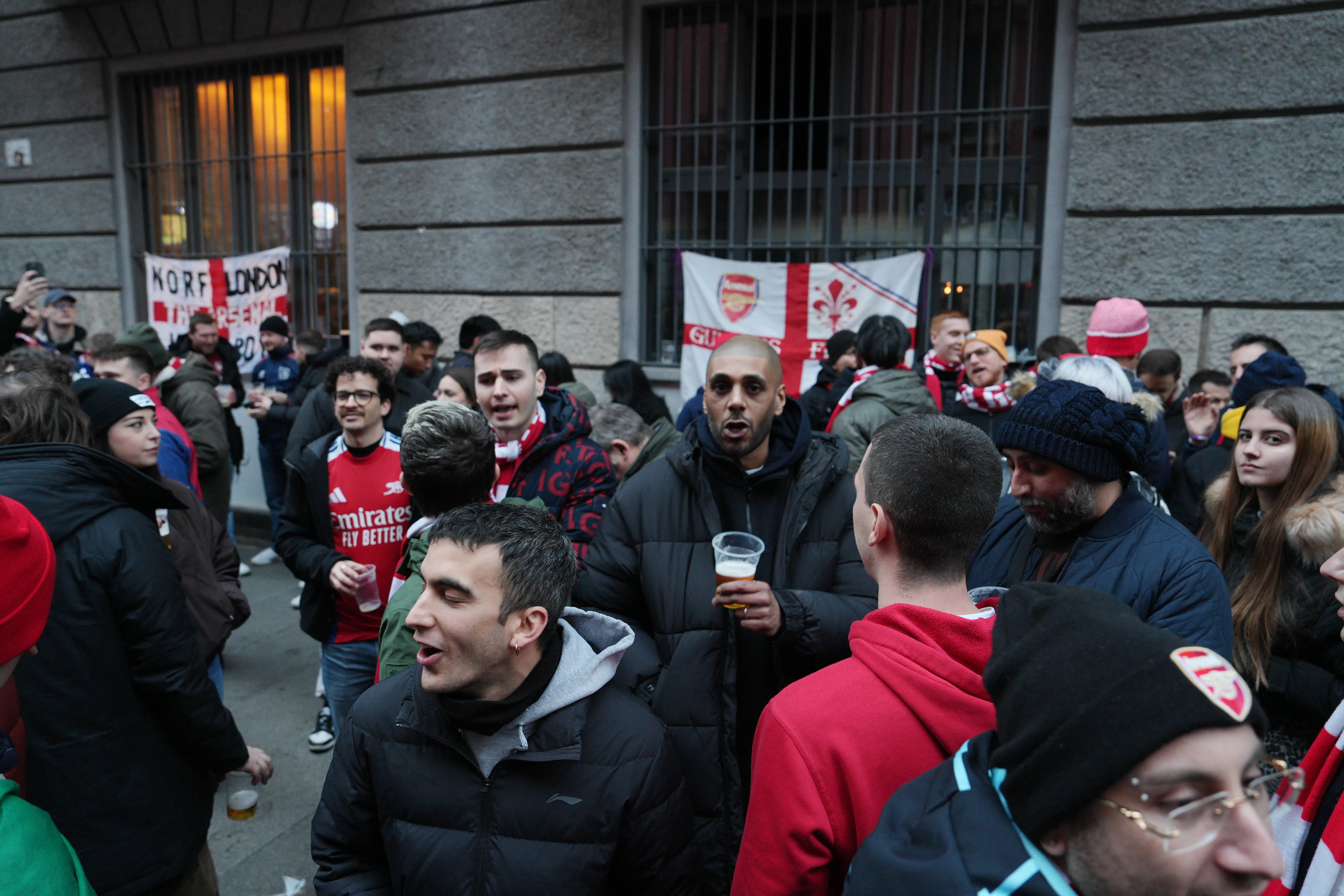 Arsenal fans drinking before kick-off 