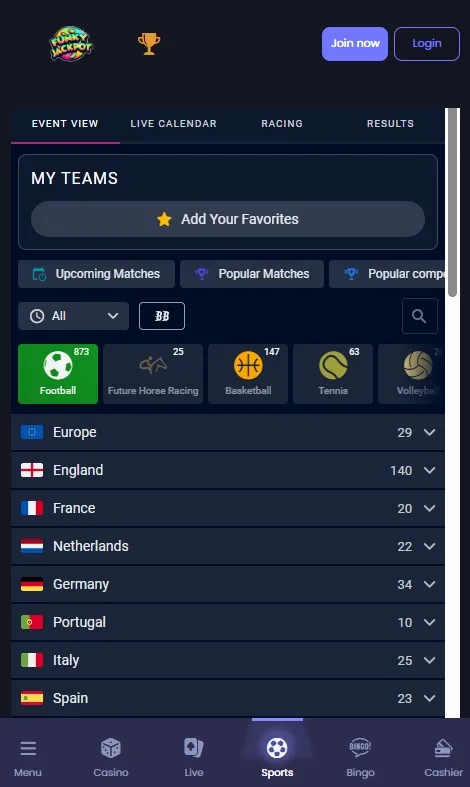 funky jackpot sports review, football events