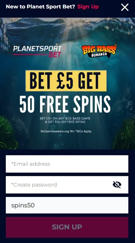 planet sport bet casino welcome offer 50 free spins