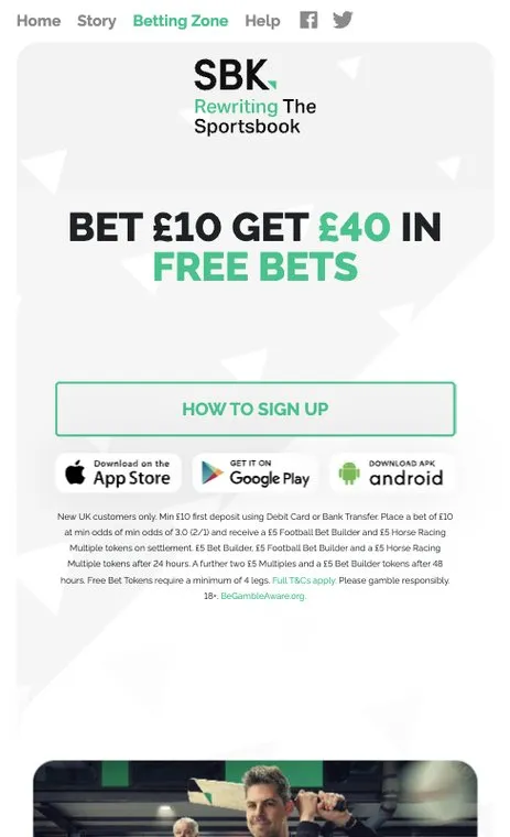 SBK UK welcome offer page on mobile