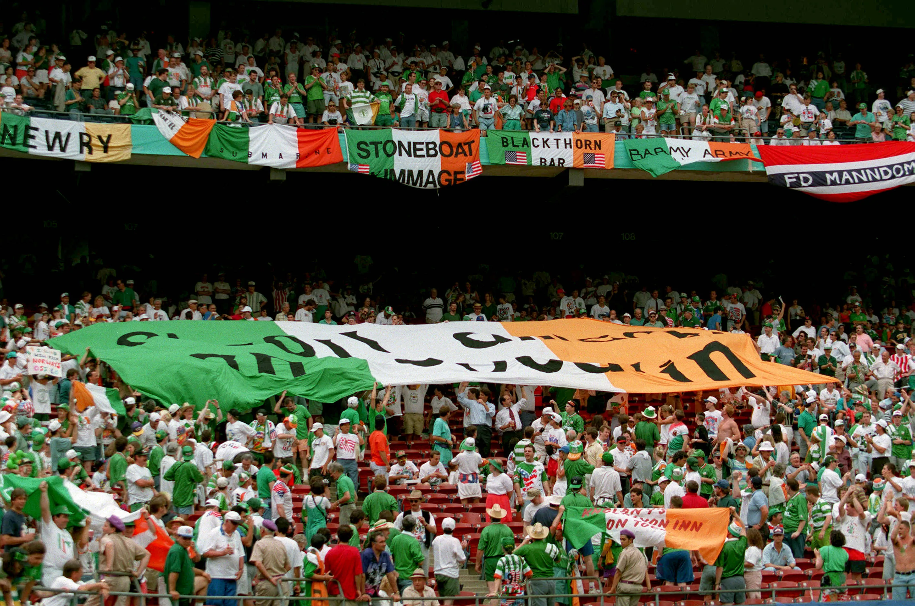 Irish Flag At Giants Stadium before the 1994 World Cup between Republic of Ireland and Norway 