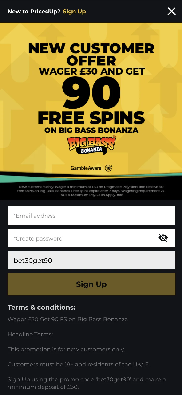 Priced up bet promo code: casino welcome offer