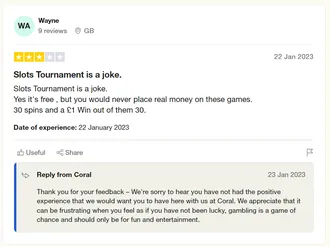 Coral reviews on trustpilot - three out of five star review