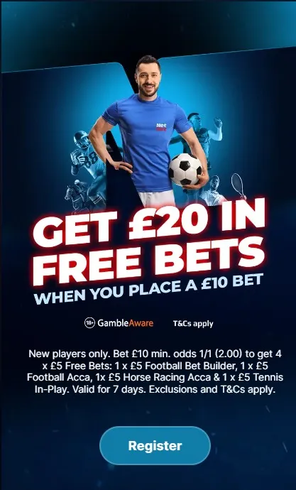 netbet sports betting offer for new customers: get &pound;20 free bets