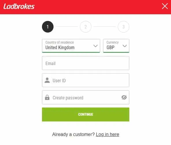 Sign up process at Ladbrokes
